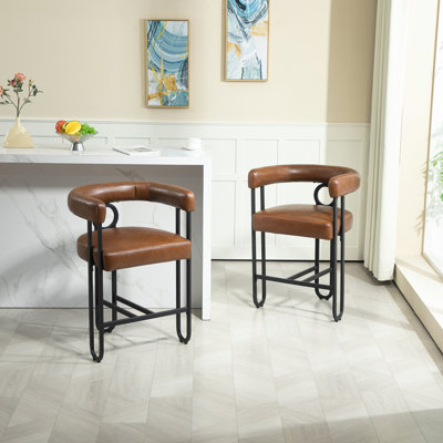 Modern Bar Stool with Back, Black Metal Frames, Upholstered Bar Stools