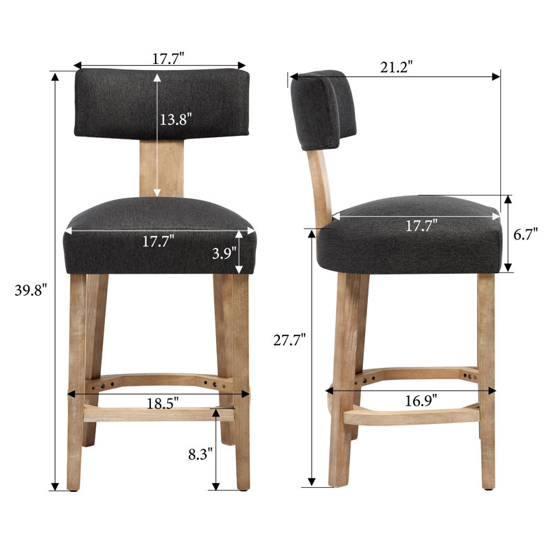 Tabourets de comptoir rembourrés 27,7 po avec dossier courbé et structure en bois massif, Noir
