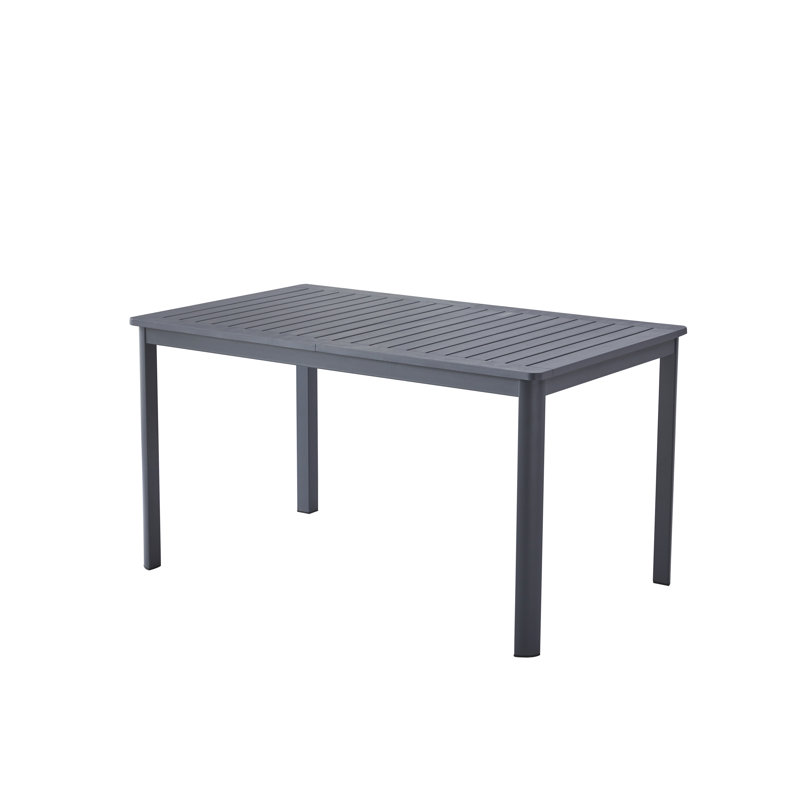 Table de salle à manger d'extérieur grise foncée, rectangulaire, plateau en lattes de plastique PP