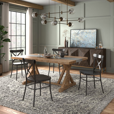 Cann Rustic Pine Frame Concrete Veneer Top Dining Table Set - Stripe Concrete Veneer Top Table And 4 Chairs