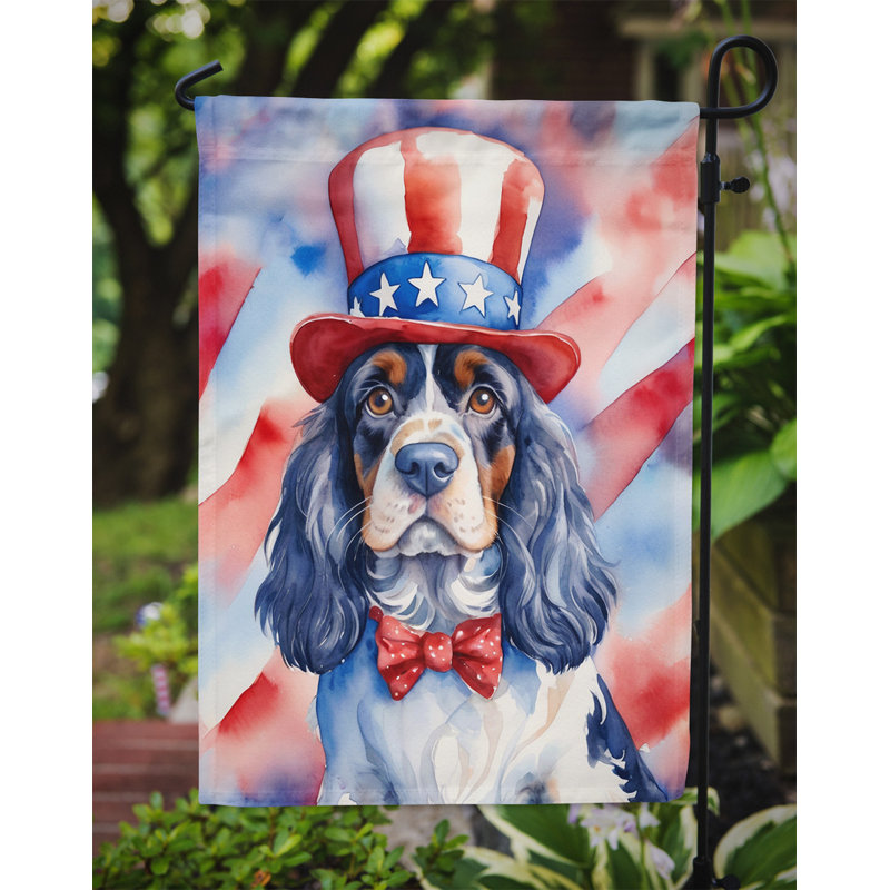 Drapeau patriotique du jardin américain, Épagneul cocker blanc / noir