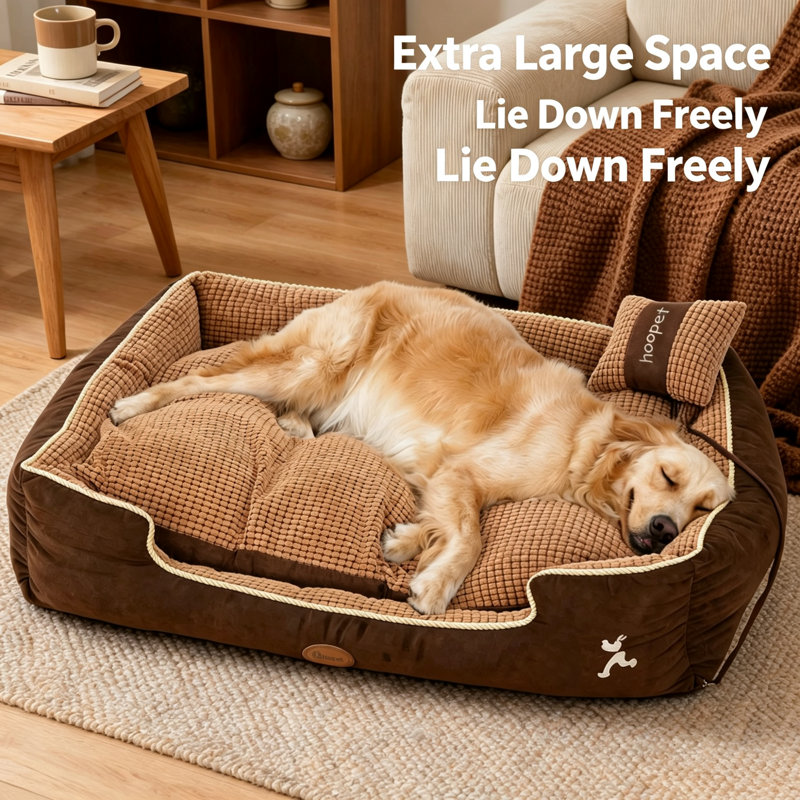 Grand canapé-lit lavable pour chien, lit double face pour animaux de compagnie en polyester avec rembourrage en coton PP