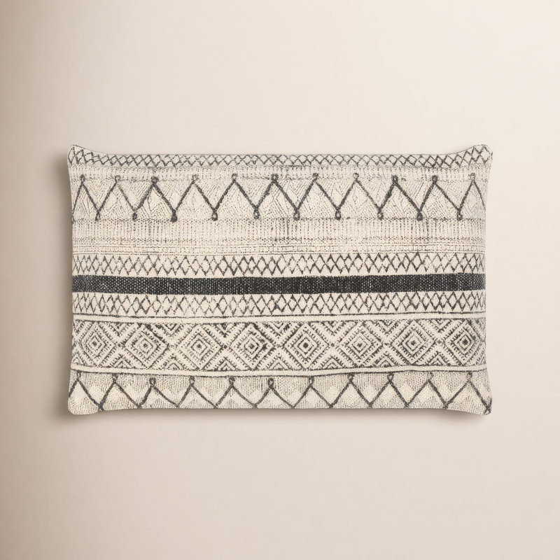 Coussin lombaire rectangulaire 100% coton Zetta, Housse de coussin seulement - sans coussin, Beige clair / Noir