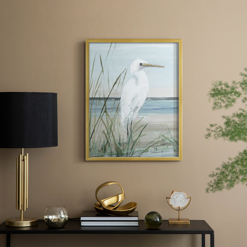 Summertime Heron I, reproduction encadrée - bois massif, H 15 po x l 12 po, Doré