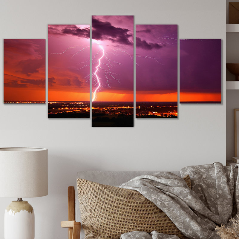 Dramatic Thunderstorms III - Lightning Wall Art Living Room - 5 Panels