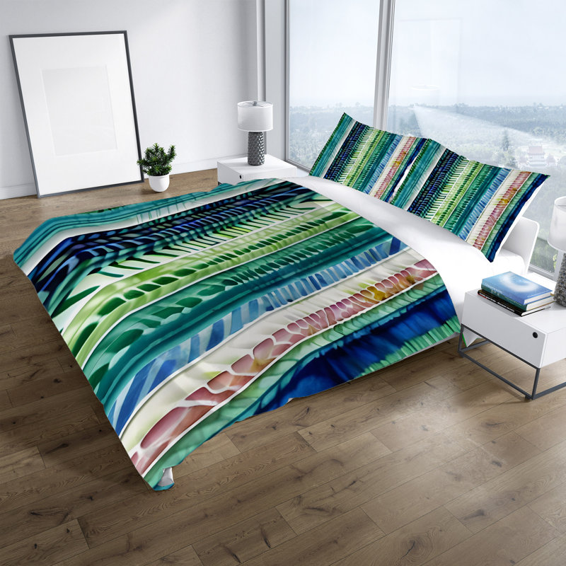 Striped Duvet Cover, Twin Duvet Cover + 1 Queen Sham, Green/Blue