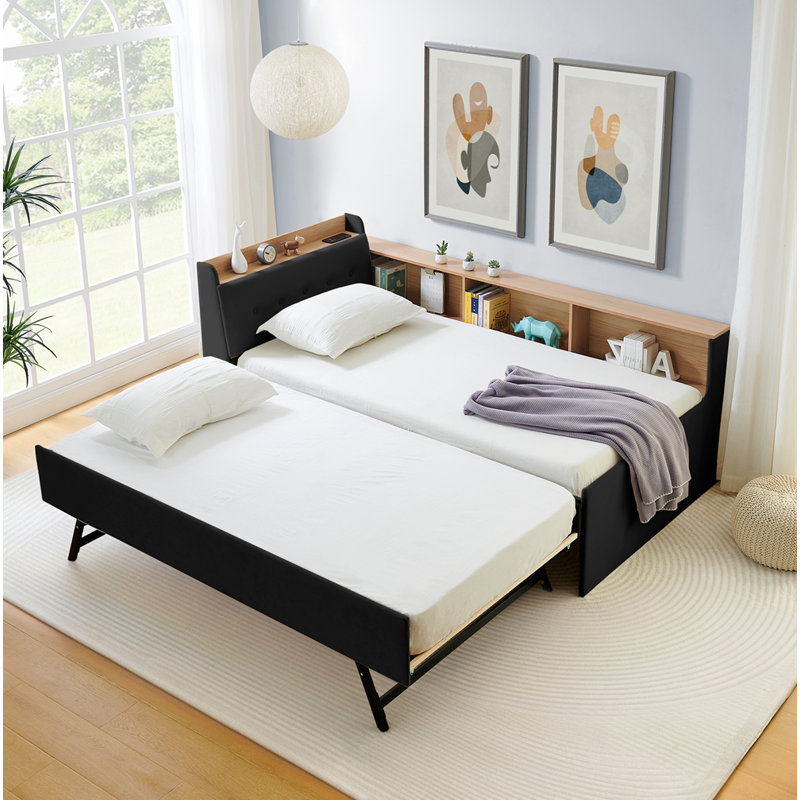Twin Size Velvet Adjustable Day Bed With Storage, Headboard Charging, And LED Lights, For Modern Living And Guest Rooms.