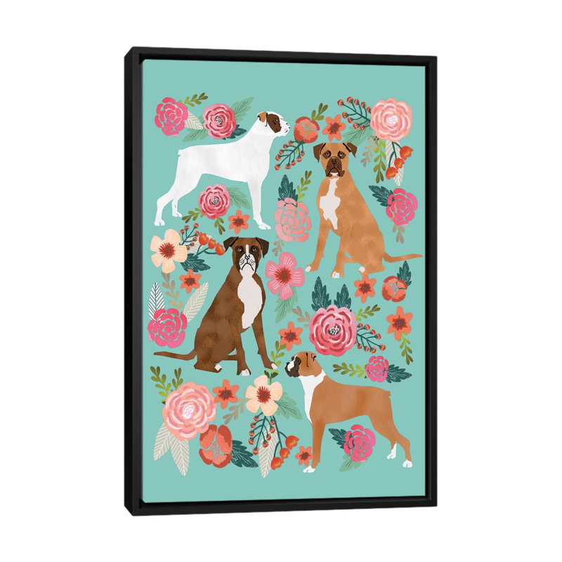« boxer floral collage », impression sur toile tendue, H 26 po x l 18 po x P 1,5 po, Toile avec cadre noir, Pas de tapis