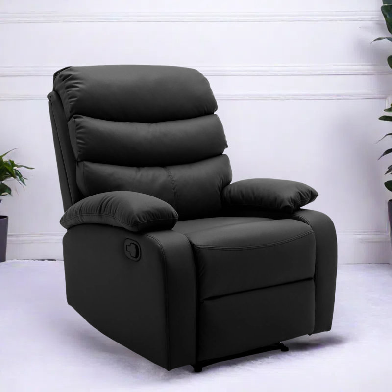  Reclining Sofa With Soft Backrest And Seat,faux Leather Manual Reclining Sofa, 3 Seater Recliner Sofa-Black, Black