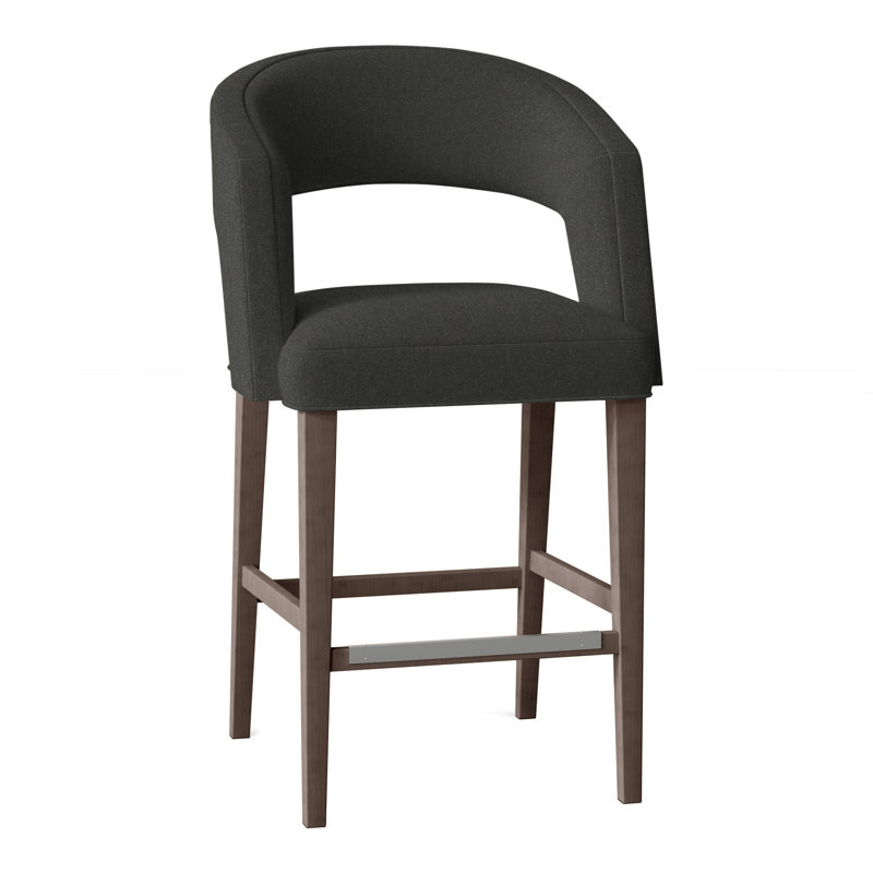 Bryant Upholstered Stool with Solid Wood Frame, Perigold Poros Sky, Hazelnut