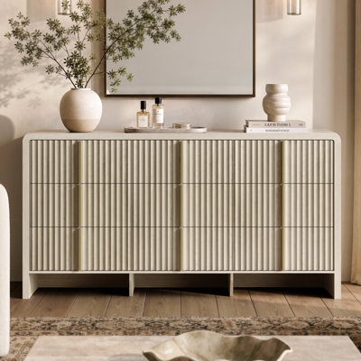 64.2" Modern 9-Drawer Wave Fluted Dresser with Metal Handles, Clothes Storage Cabinet and Organizer for Bedroom