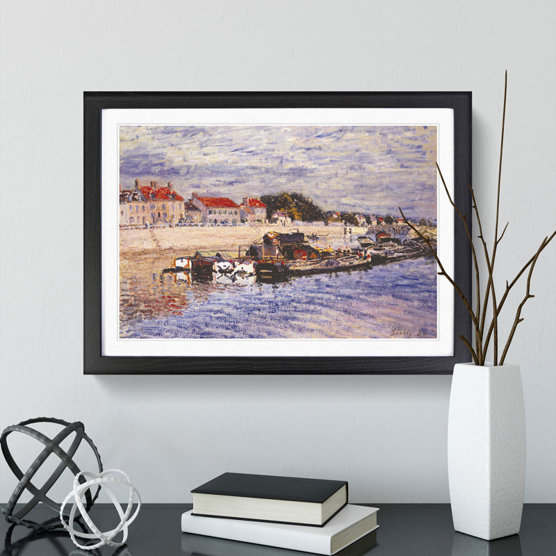 Barges by Alfred Sisley - Picture Frame Painting, 36cm H x 48cm W x 2cm D, Black Framed