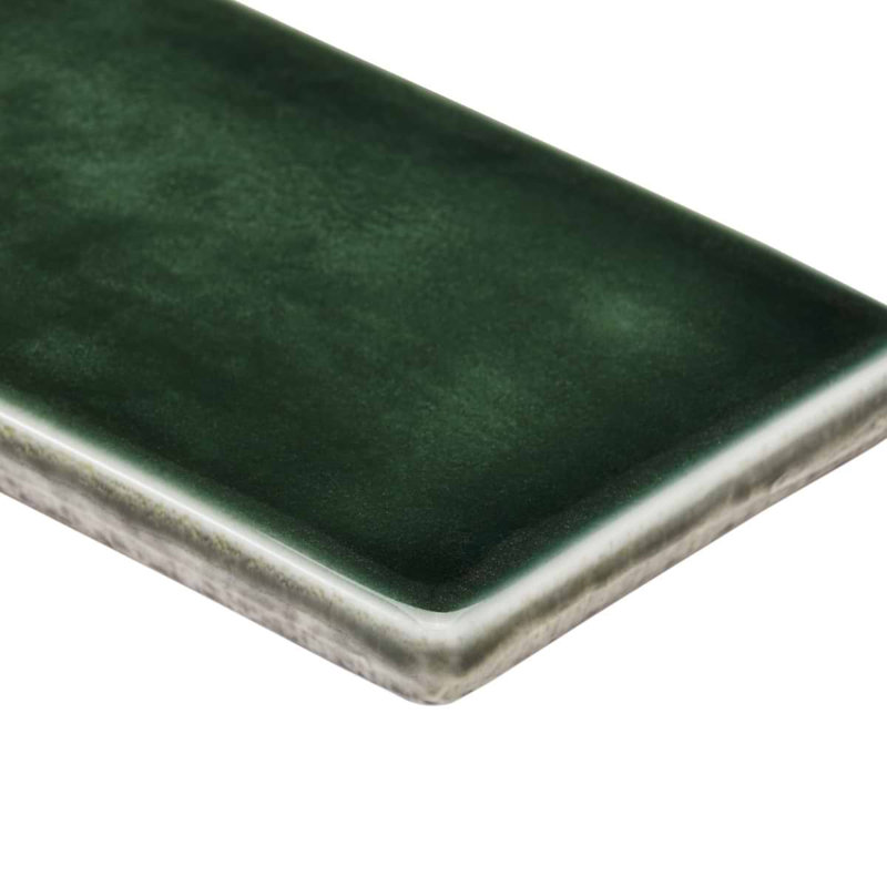 Nabi Subway 3X6 Crackled Glossy Glass Tile, Deep Emerald Green