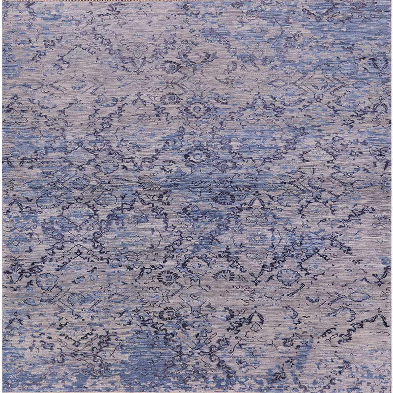 Tapis bleu / gris Husse, Carré 3 pi
