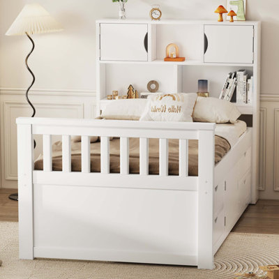 Twin Size Captain Platform Bed Frame with Storage Bookcases and Shelves,Four Drawers,