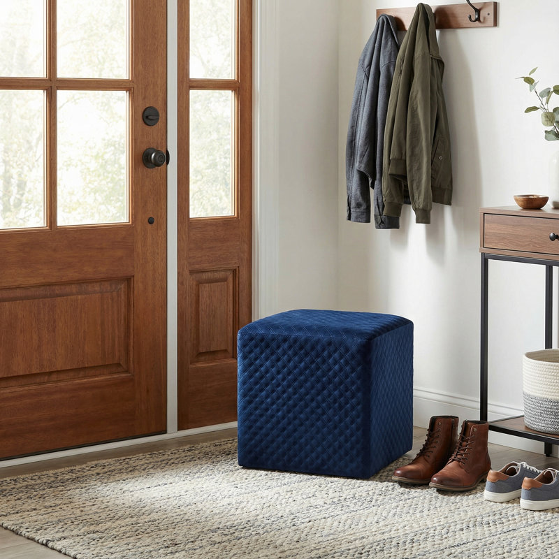 Repose-pieds cubique carré en velours 15,5 po Peres, Bleu marine