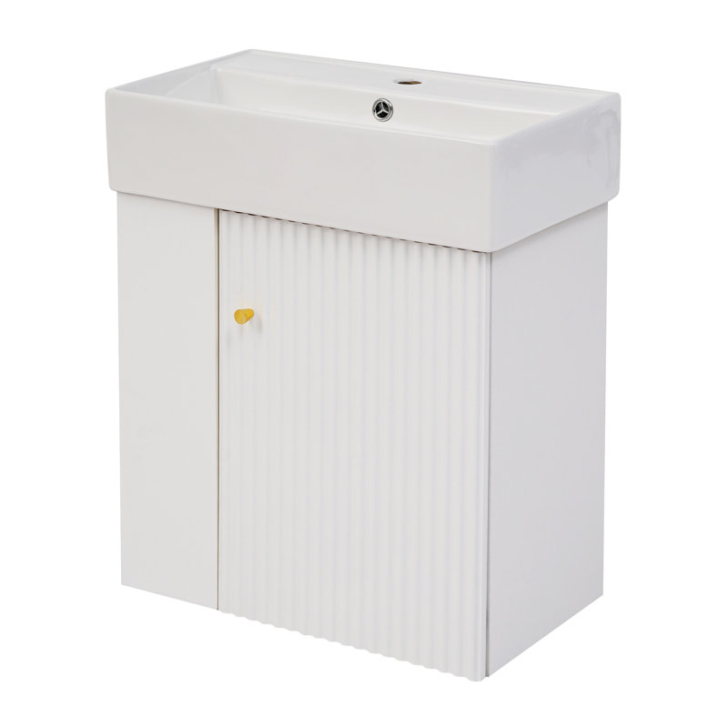 Meuble-lavabo flottant moderne de 21,6 po avec lavabo en céramique Ruzina - parfait pour les petites salles de bain, rangement à gauche