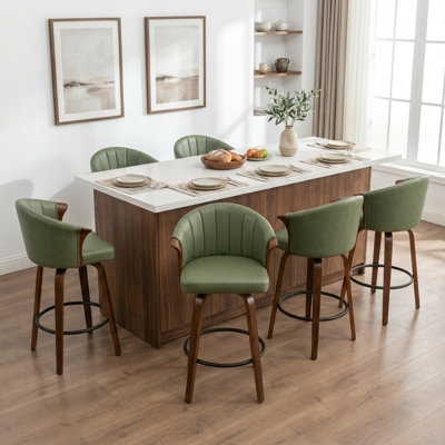 Devault Swivel Upholstered Counter Stool With Wood Frame