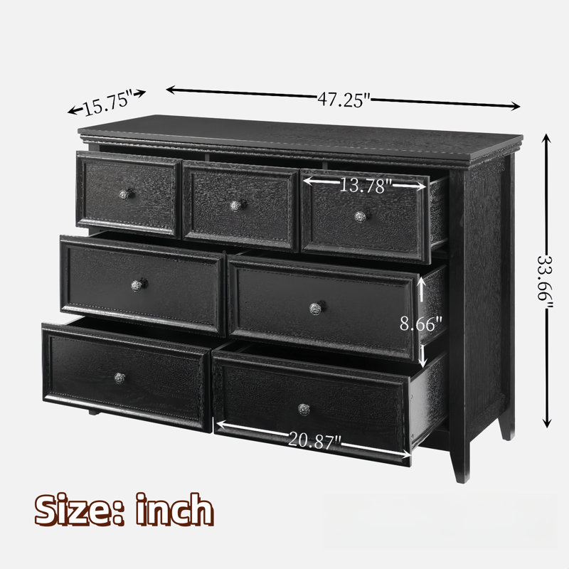 Kattan 7-Drawer Dresser with Metal Handles, Black