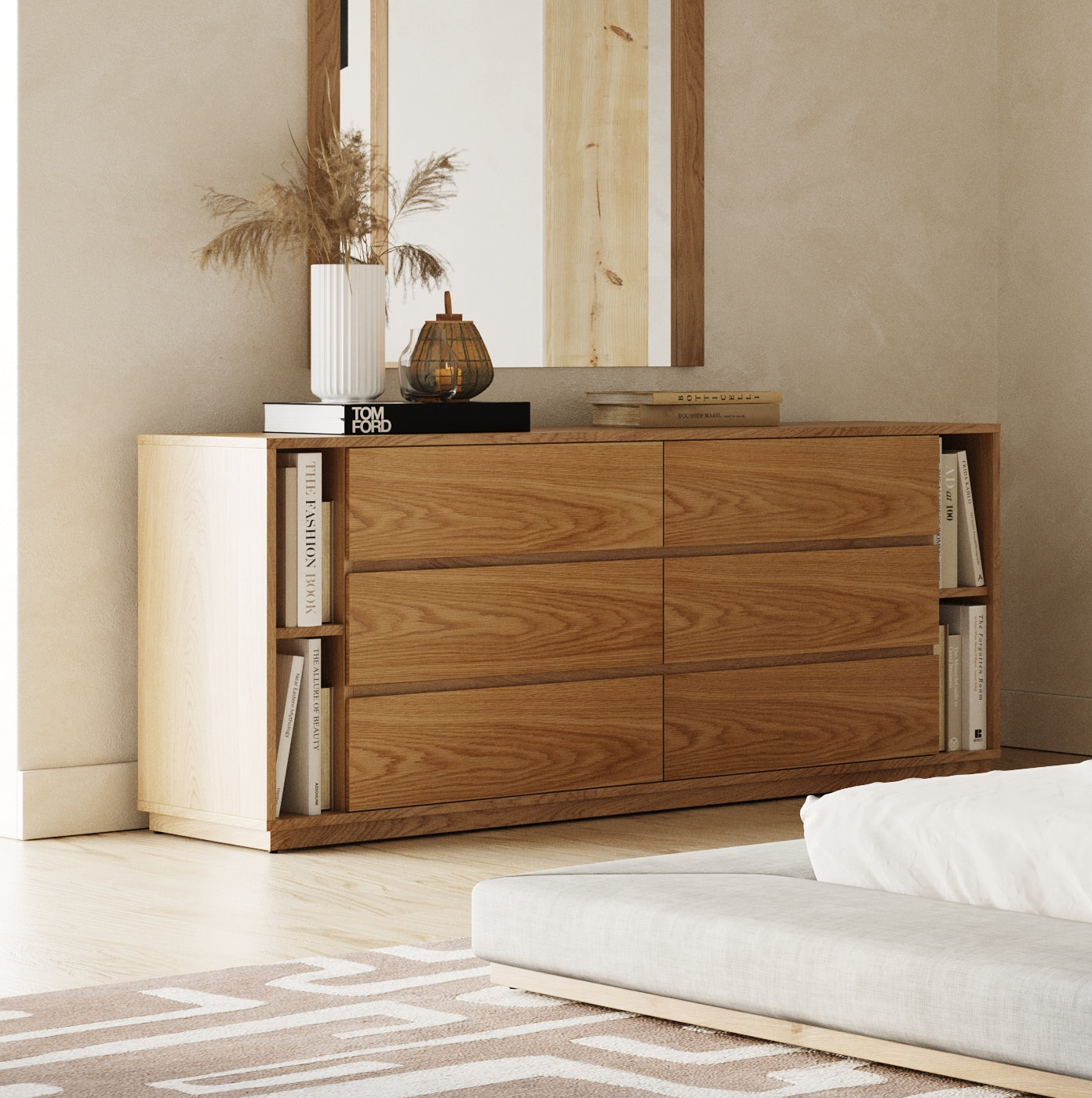 Amalie 6 Drawer 63'' W Double Dresser, Natural Oak