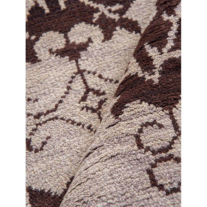 Brown Wool Handmade Floral Indoor Area Rugs Hand Knotted Rectangle, Rectangle 9' x 12'