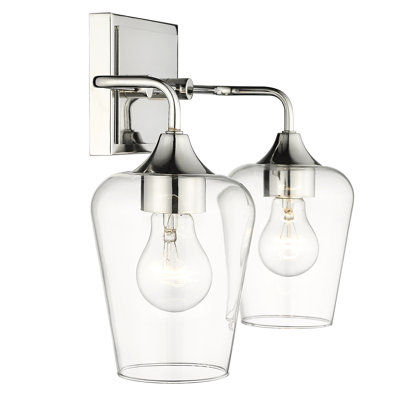 Meuble-lavabo 2 lumières 17,25 po en nickel poli avec verre transparent.