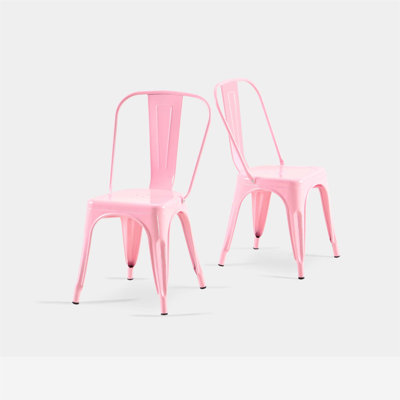Ensemble de 2 chaises de salle à manger industrielles en métal rose ultrabrillant avec une hauteur de siège de 18 pouces, empilable pour une utilisation intérieure et extérieure, surface facile à nettoyer, design moderne durable