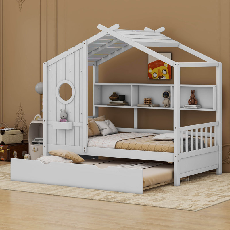 Lit avec lit gigogne et rangement Anallely, Simple, Blanc