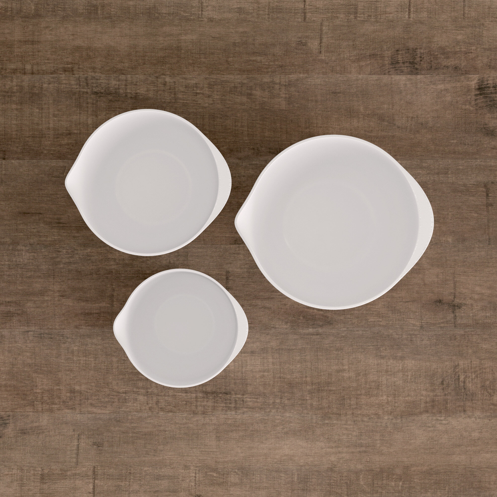Melamine Pour Spout Bowls, Set of 3, White
