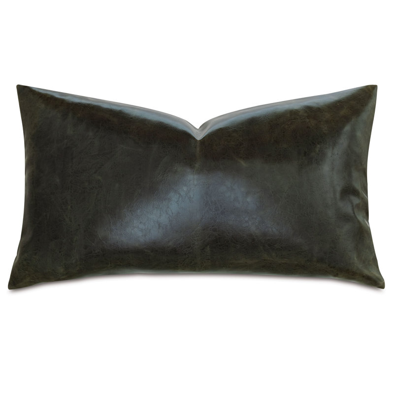 Housse de coussin décoratif en cuir Muse, Émeraude, H 15 po x l 26 po