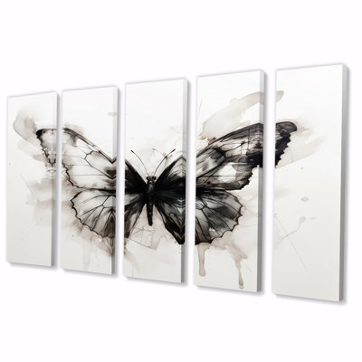 Butterfly Portrait Black Watercolor I - Animals Butterfly Canvas Wall Art - 5 Equal Panels -  Rosalind Wheeler, 9CEEE4E7AE214E80BDE7C3F5D43B8295