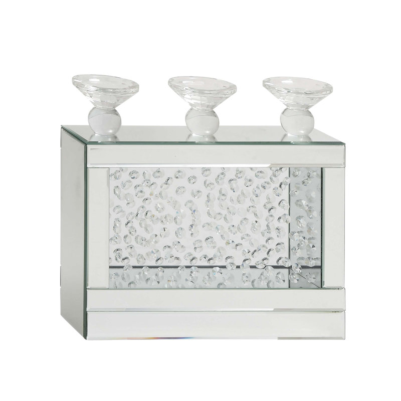 Silver Wood and Glass Candelabra with Mirrored Accents