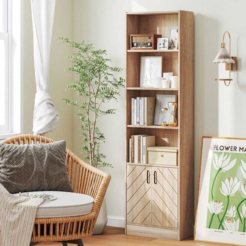 71'' Bookshelf w/2-Door Cabinet 6-Tier Bookcase Tall Storage Cabinet Display Rack