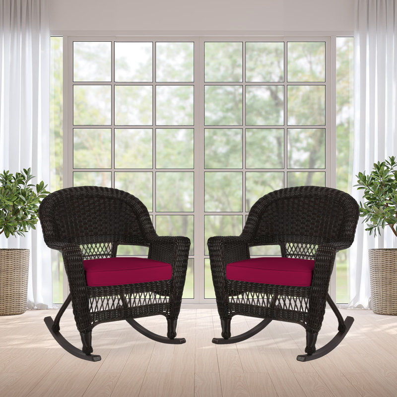 Chaise berçante en osier Raenesha, Espresso, Rouge