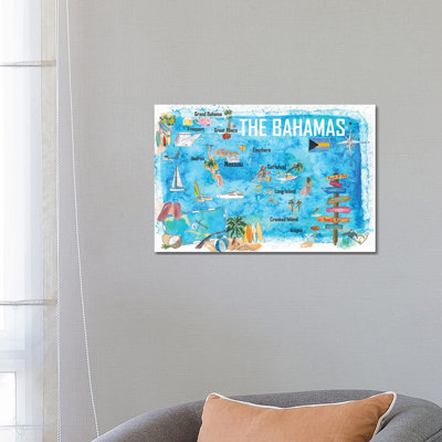 The Bahamas Illustrated Map With Main Roads Landmarks And Highlights by Markus & Martina Bleichner - Wrapped Canvas Print