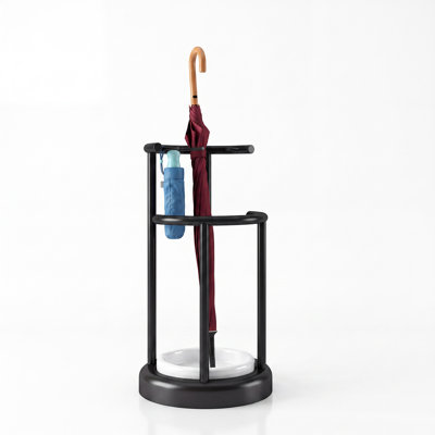 Metal Umbrella Stand 11.8 x 22.4 Inch With White Removable Drip Tray for Entryway Office, Black