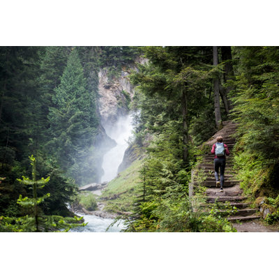 Femme faisant de la randonnée dans une forêt luxuriante par Nattrass