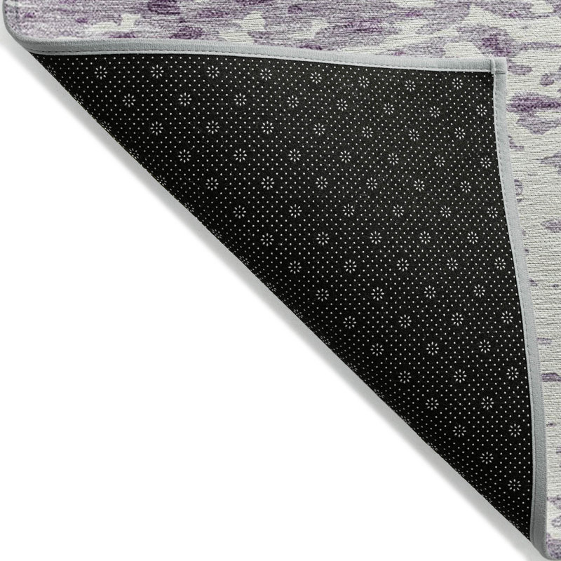 Tapis intérieur lavable abstrait ivoire 5 pi x 8 pi lavande et ivoire