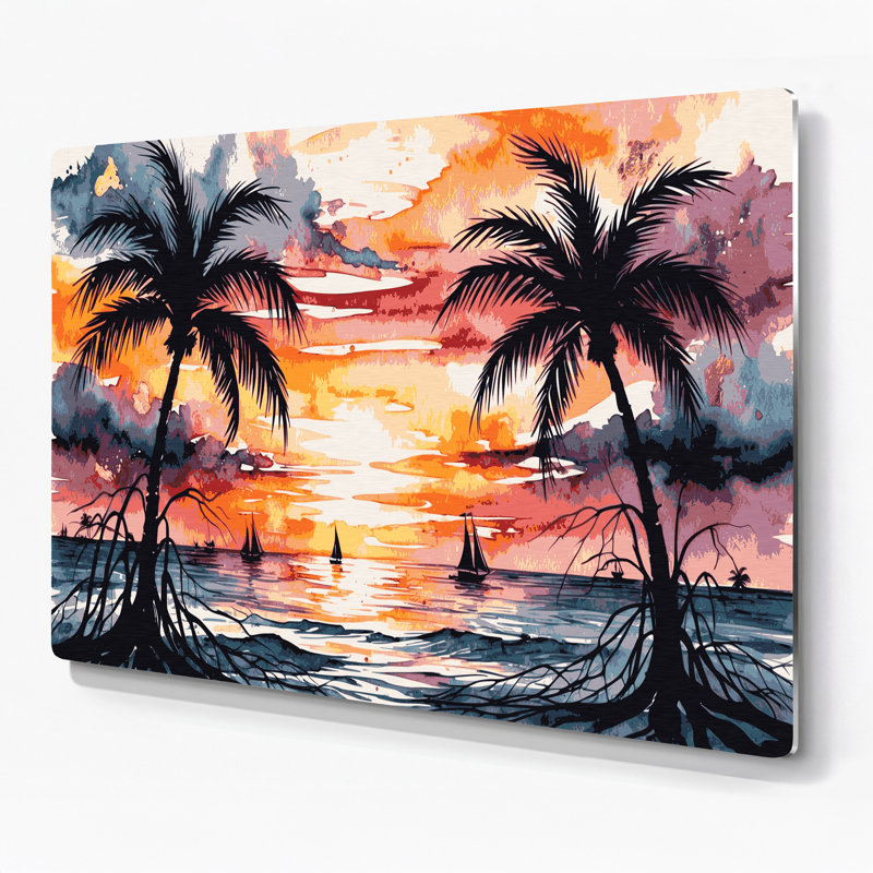 «Botanical Tropical Sunset», art mural en métal orange, H 96 po x l 120 po x P 0,05 po