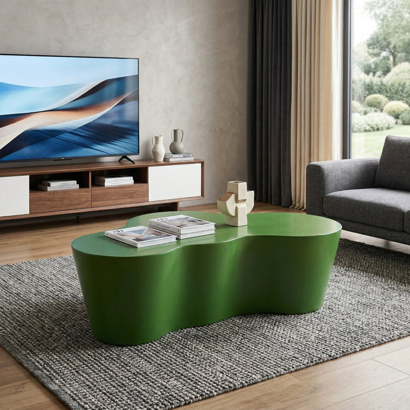 Table basse sculpturale moderne 50 po, fibre de verre, aucun assemblage requis, vert, Vert