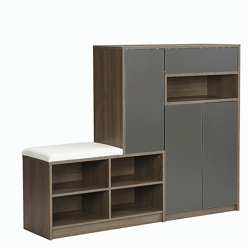 Banc de rangement pour chaussures 2 en 1 et armoires à chaussures, étagère à chaussures multifonctionnelle avec siège rembourré, solution de rangement pour chaussures polyvalente avec tablettes réglables