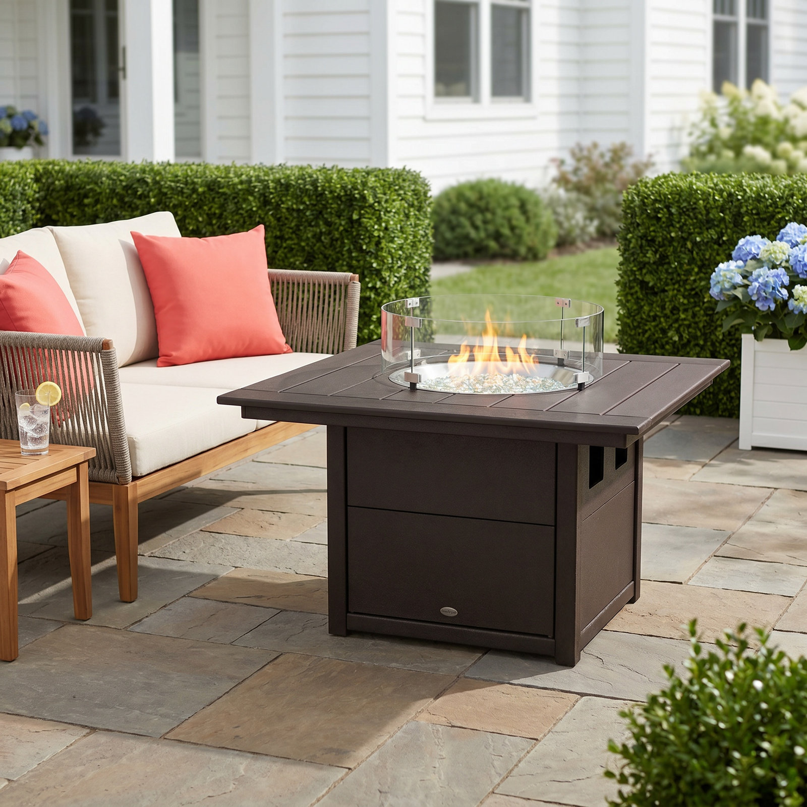 POLYWOOD® Square 42" Fire Pit Table, Black