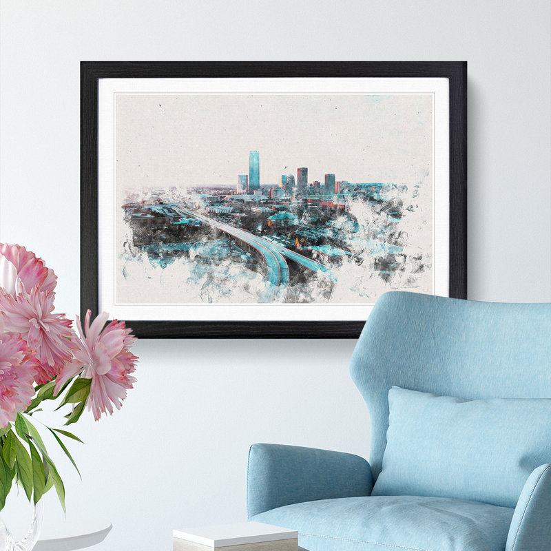 Oklahoma City Skyline - Framed Print, 62cm H x 87cm W x 2cm D, Black Framed