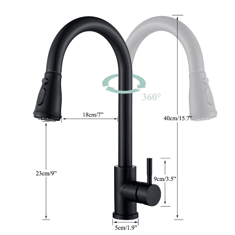 Kitchen Faucets with Pull Down Sprayer, Leak-Proof Stainless Steel Lead-Free Single Handle 1 Hole for Family Kitchen Commercial Camper Laundry Rv Bar Black Bar Sink Faucet