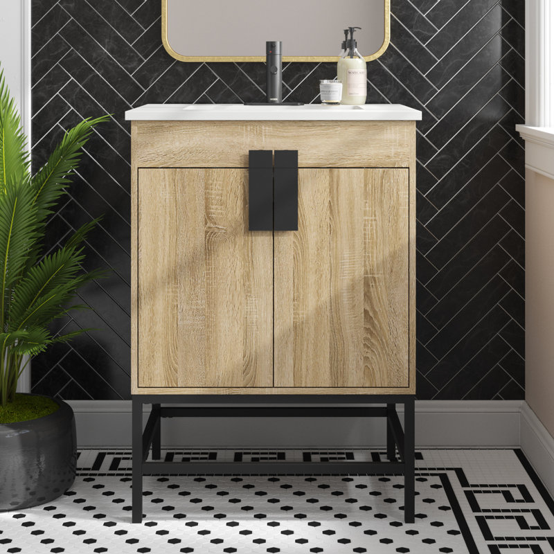 Eugene 24'' Single Bathroom Vanity with Engineered Marble Top, Mango Wood
