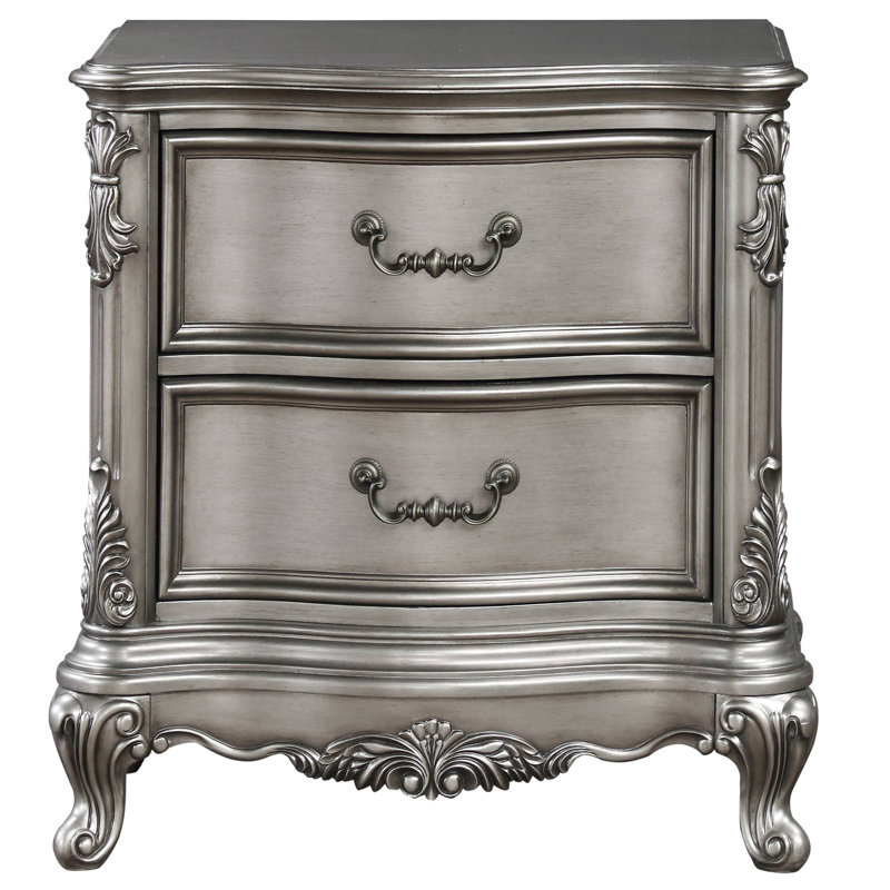 Table de chevet pour chambre à coucher avec 2 tiroirs et artisanat platine antique
