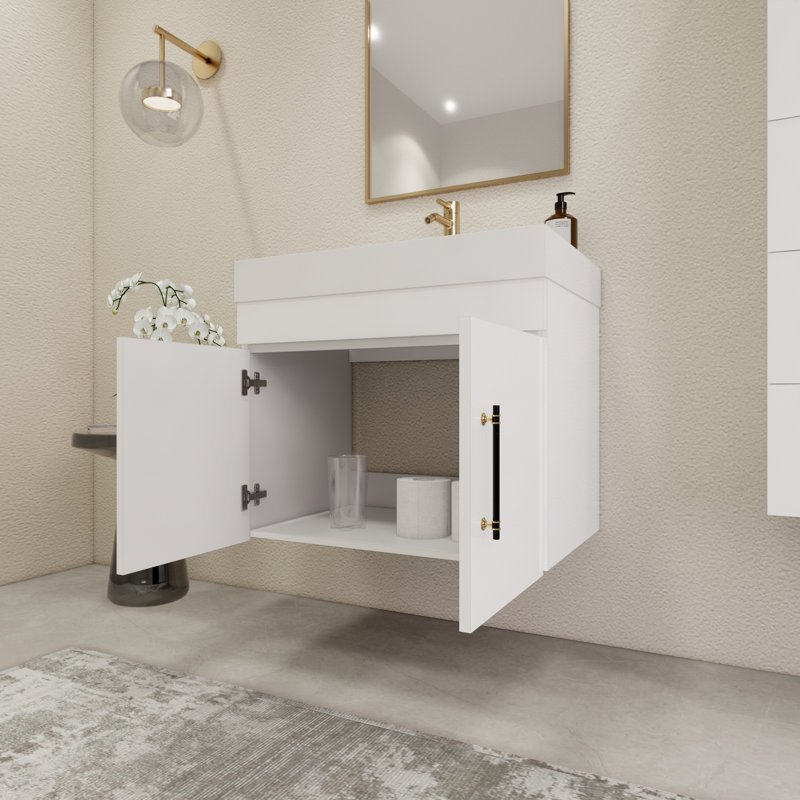 23.6" Wall-Mounted Single Bathroom Vanity Set, Glossy White