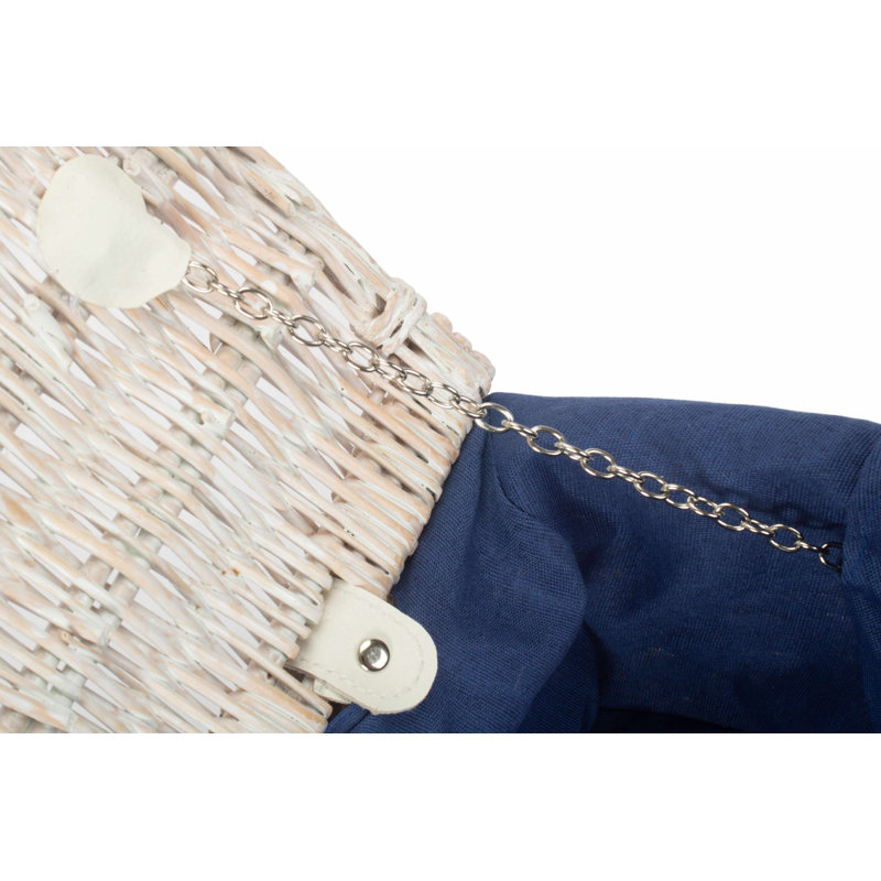 Wicker Hamper Basket with Lining, 15cm H x 36cm W x 26cm D, White/Navy Blue
