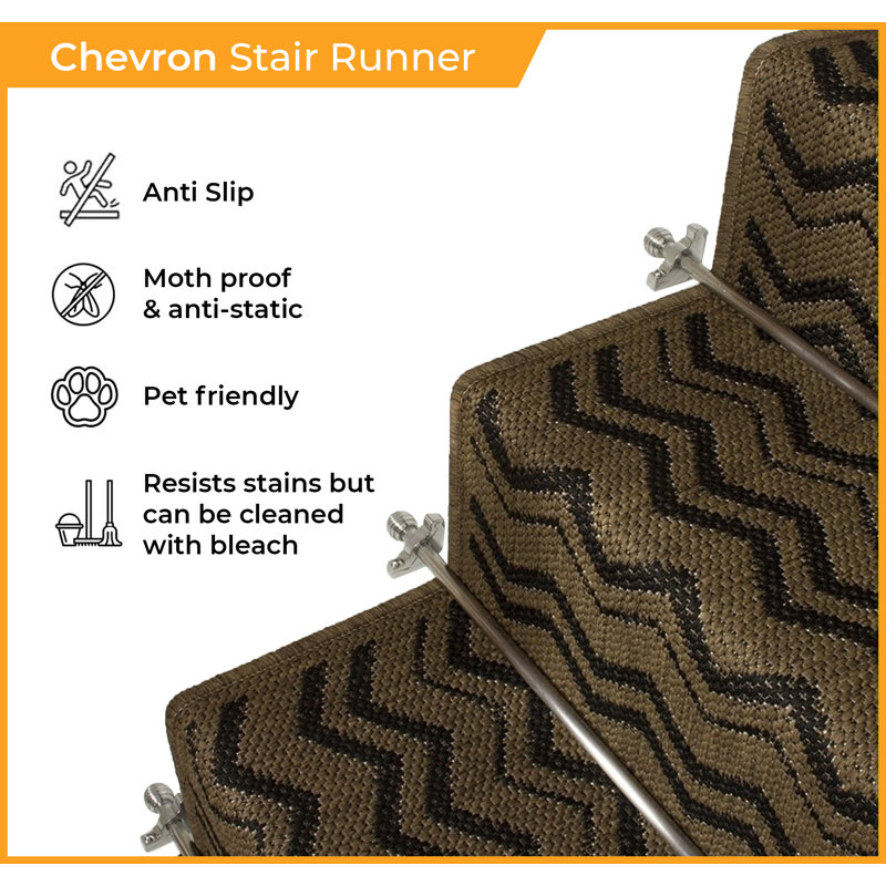 Stair Runner Abner Chevron Hand Woven Indoor Area Rug, Runner 660cm x 66cm