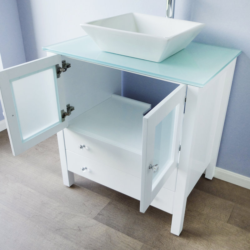 Ensemble de meuble-lavabo simple 30 po avec miroir Damariae, Blanc